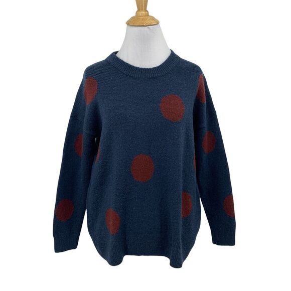 Madewell Sweater Womens XS Extra Small Navy Red Polka Dot Graystone Wool Blend - Picture 1 of 13